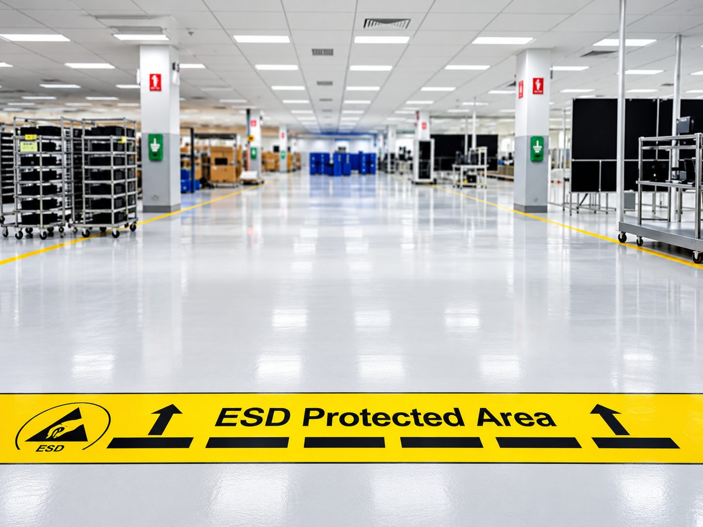 ESD wrist straps, ESD bags, cleanroom wipers and gloves laid out together